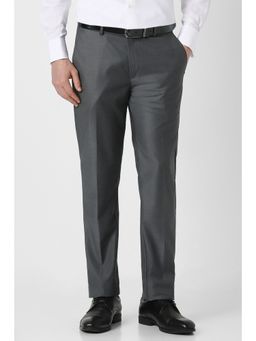 Peter England - Men Grey Solid Formal Trousers