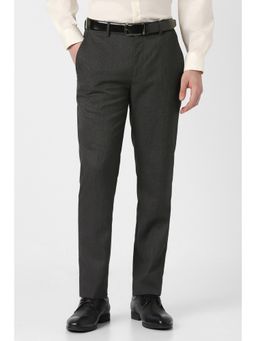 Peter England - Men Grey Textured Formal Trousers