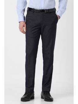 Peter England - Men Navy Blue Polka Dots Formal Trousers