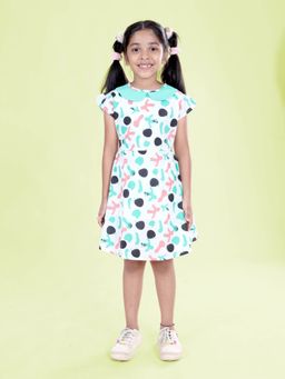 KiddoPanti - Girls Multi-Color Cotton All Over Printed Back Cut Out Dress