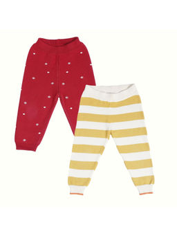 Kids of Greendeer - Cherry Red Snow Fall & Yellow Stripe Cotton 2 Lowers (Set of 2)