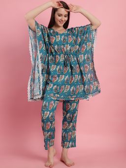 Shararat - Womens Printed Stunning Teal Graphic Printed Co-Ord (Set of 2)