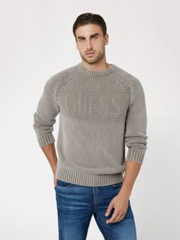 Guess - Walnut Shell Crew Neck Self Design Grey Sweater