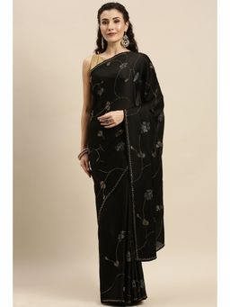 Soch - Black Art Silk Saree With Stone Work with Unstitched Blouse
