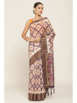 Soch - Multi-Colour Tussar Saree With Ikat Designs with Unstitched Blouse