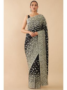 Soch - Black Georgette Saree With Embroidery And Stone Work with Unstitched Blouse