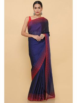 Soch - Navy Blue Georgette Saree With Embroidered Borders with Unstitched Blouse