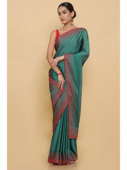Soch - Green Georgette Saree With Embroidered Borders with Unstitched Blouse
