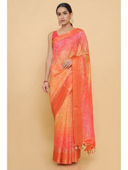 Soch - Orange Silk Ombre Saree With Bandhej Printed Designs with Unstitched Blouse