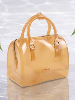 Metro - Solid Beige Satchel Bag with Detachable Strap