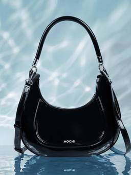 Mochi - Solid Black Handbag with Detachable Strap (M)