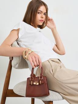Styli - Women Brown Solid Satchel Bag with Detachable Strap