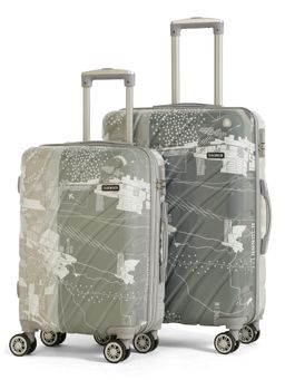 Teakwood - Leathers Premium Polypropylene Hard Case Printed Trolley Bags - Grey