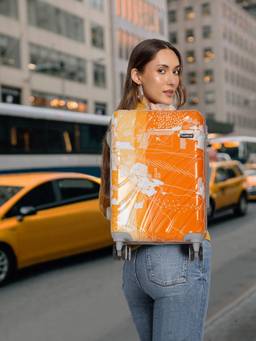 Teakwood - Leathers Premium Polypropylene Hard Case Printed Trolley Bag - Orange