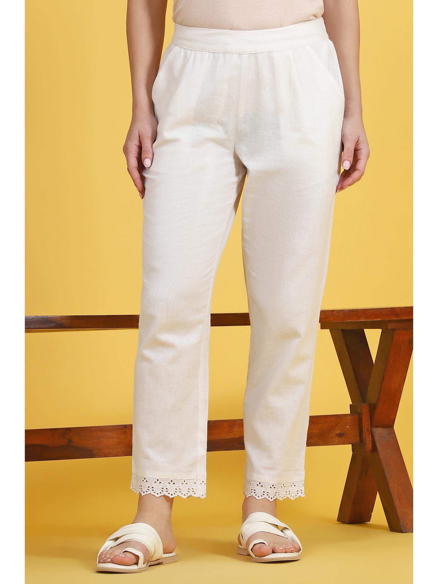 Solid Lace Cotton Blend Straight Pants-picture-31