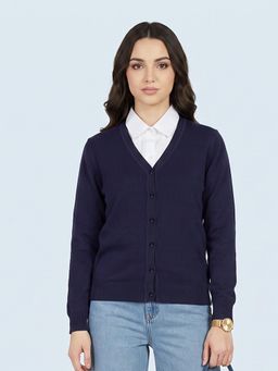 Monte Carlo - Womens Regular Fit Full Sleeve V-Neck Solid Winter Cardigan