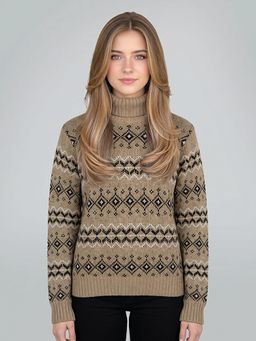 Monte Carlo - Womens Regular Fit Full Sleeve High Neck Jacquard Winter Pullover Sweater