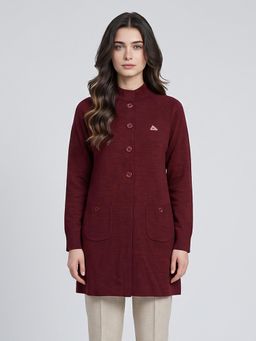 Monte Carlo - Womens Regular Fit Mandarin Neck Full Sleeve Solid Winter Cardigan