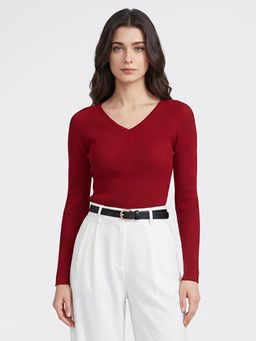 Monte Carlo - Womens Regular Fit Full Sleeve V-Neck Solid Winter Sweater