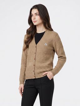 Monte Carlo - Womens Regular Fit Full Sleeve V-Neck Self Designed Winter Cardigan