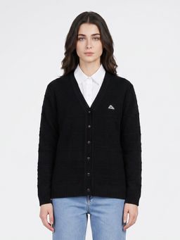 Monte Carlo - Womens Regular Fit Full Sleeve V-Neck Self Designed Winter Cardigan