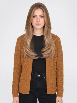Monte Carlo - Womens Regular Fit Full Sleeve Open Front Self Designed Winter Cardigan