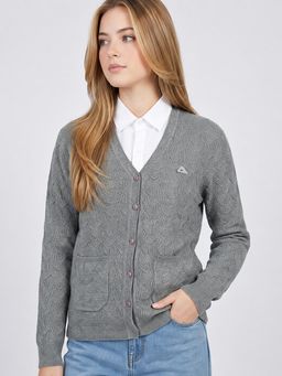 Monte Carlo - Womens Regular Fit Full Sleeve V-Neck Self Designed Winter Cardigan
