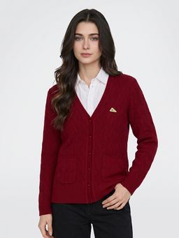 Monte Carlo - Womens Regular Fit Full Sleeve V-Neck Self Designed Winter Cardigan