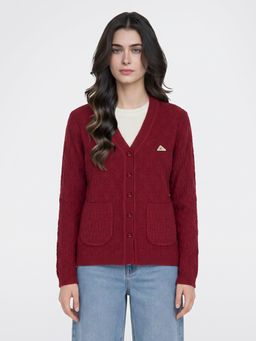 Monte Carlo - Womens Regular Fit Full Sleeve V-Neck Self Designed Winter Cardigan