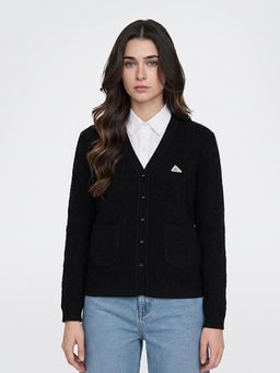 Monte Carlo - Womens Regular Fit Full Sleeve V-Neck Self Designed Winter Cardigan
