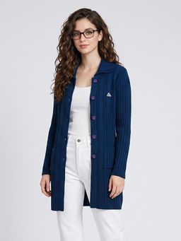 Monte Carlo - Womens Regular Fit Full Sleeve Collared Self Designed Winter Cardigan