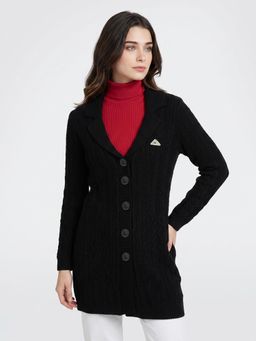 Monte Carlo - Womens Regular Fit Full Sleeve Lapel Collar Self Designed Winter Cardigan