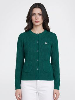 Monte Carlo - Womens Regular Fit Full Sleeve Round Neck Self Designed Winter Cardigan