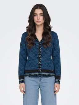Monte Carlo - Womens Regular Fit Full Sleeve V-Neck Jacquard Winter Cardigan