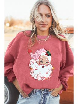 Errabelly - Strawberry Pink Santa Claus Sparkle Corded Crew Neck Sweatshirt