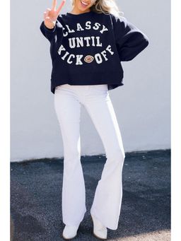 Errabelly - Navy Blue CLASSY UNTIL KICKOFF Plush Letter Patched Loose Sweatshirt