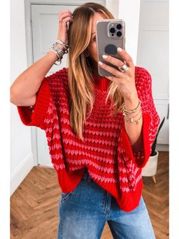 Errabelly - Red Stripe 3/4 Draped Sleeve Slouchy Sweater