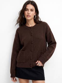 Outzidr - Charcoal Relaxed Button Down Cardigan