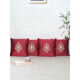 Zeba World - Central Motif Embroidery with Patch and Applique Cushion Covers (Pack Of 4)