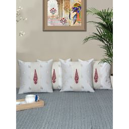 Zeba World - White Brocade Silk with Motif Embriodered Cushion Covers ((Pack Of 4))