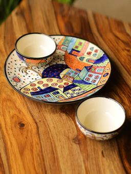 ExclusiveLane - The Hut Platter Pack Hand-Painted Ceramic Plate With Serving Bowls Set