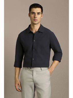 Louis Philippe - Men Navy Blue Solid Full Sleeves Casual Shirt