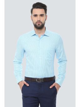Louis Philippe - Men Sea Green Textured Full Sleeves Formal Shirt