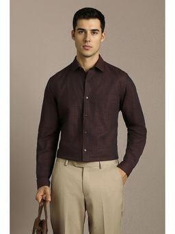 Louis Philippe - Men Brown Self Design Full Sleeves Formal Shirt