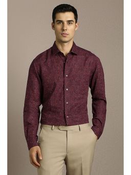 Louis Philippe - Men Maroon Print Full Sleeves Formal Shirt
