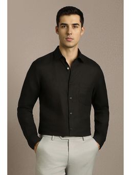 Louis Philippe - Men Black Solid Full Sleeves Formal Shirt