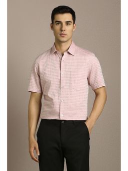 Louis Philippe - Men Pink Self Design Half Sleeves Formal Shirt