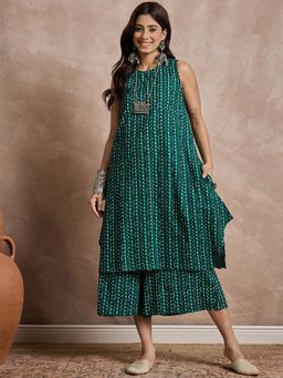InWeave - Teal Zig Zag Round Neck Kurta with Palazzo (Set of 2)