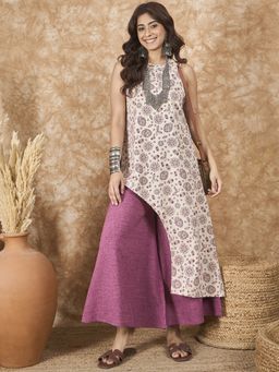 InWeave - Dusty Mauve Side Asymmetric Kurta with Palazzo (Set of 2)