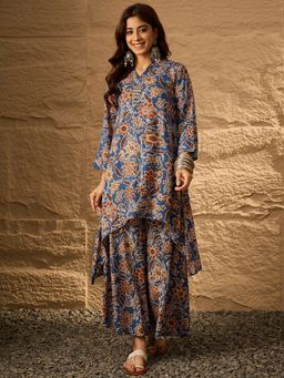InWeave - Indigo Big Jaal Mandarin Kurta with Palazzo (Set of 2)